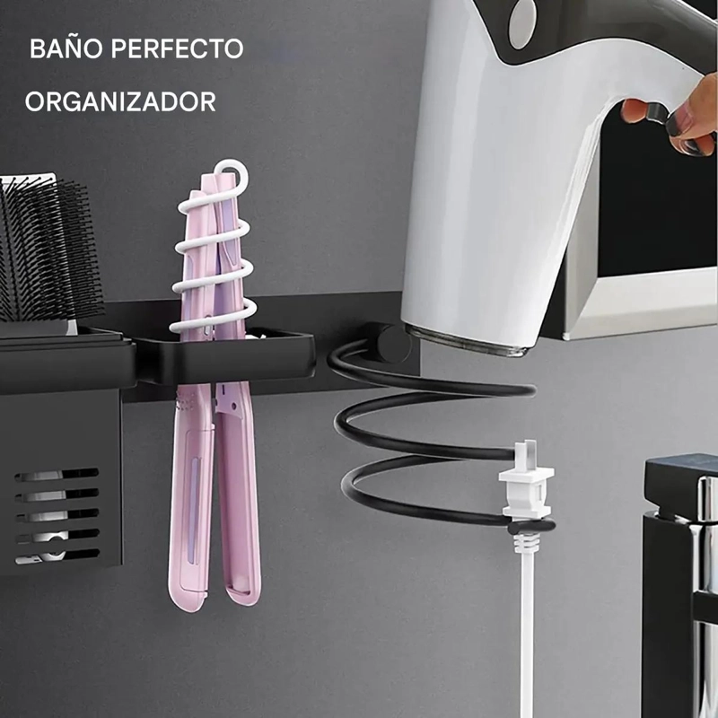 SOPORTE ORGANIZADOR PARA SECADOR DE CABELLO COLOR NEGRO PARA BAÑO - 4