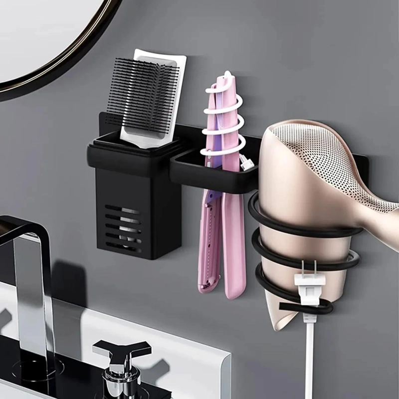 SOPORTE ORGANIZADOR PARA SECADOR DE CABELLO COLOR NEGRO PARA BAÑO - 5