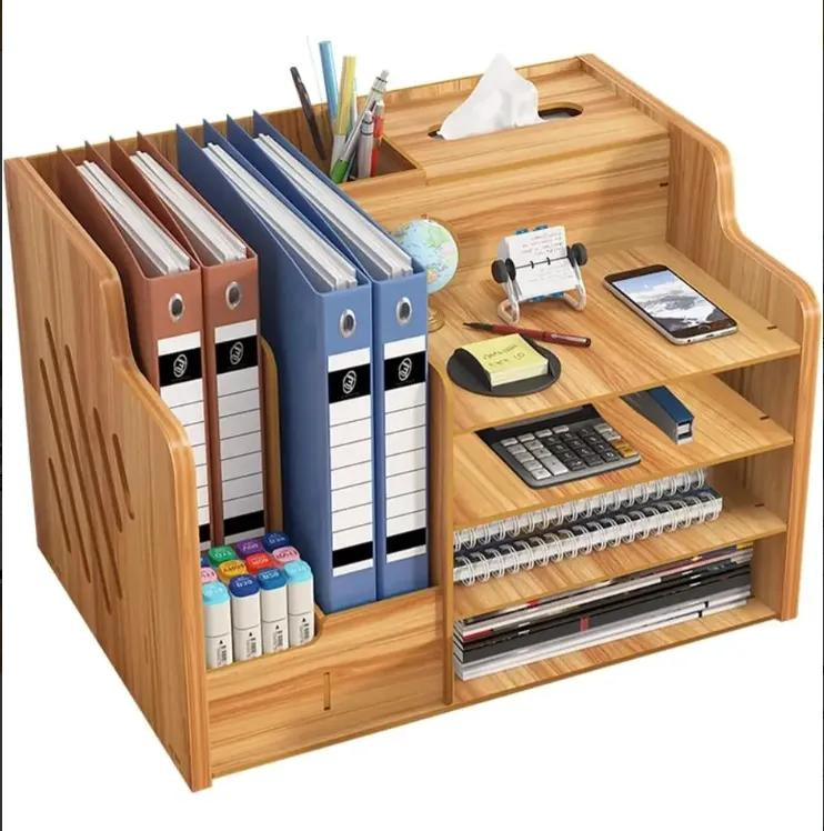 ORGANIZADOR DE ESCRITORIO DE MADERA CON COMPARTIMENTOS PARA OFICINA - 1