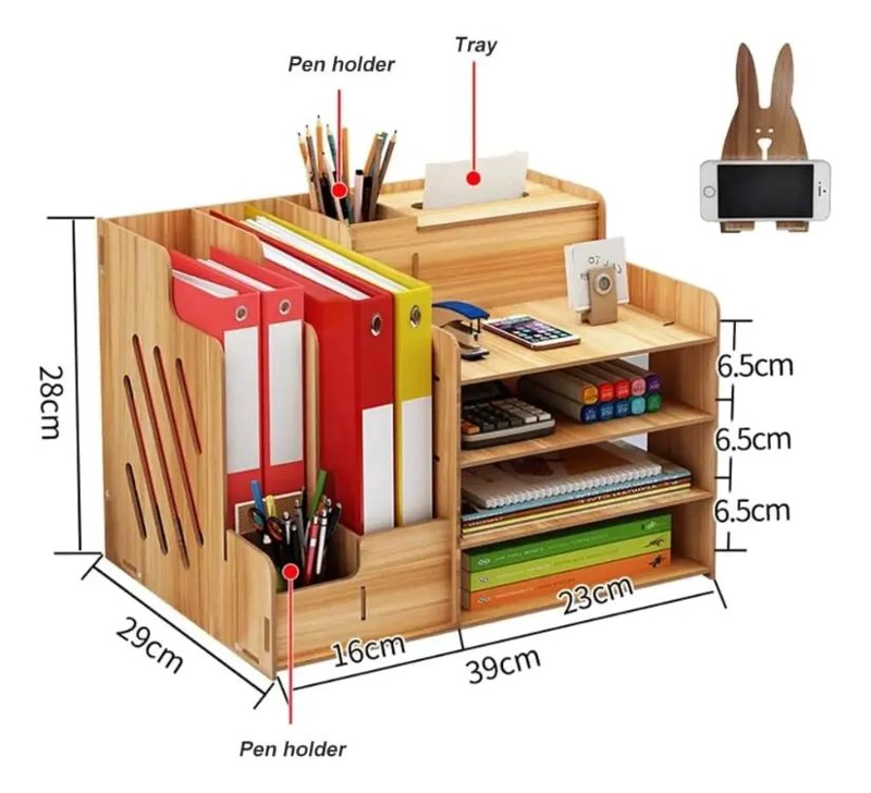 ORGANIZADOR DE ESCRITORIO DE MADERA CON COMPARTIMENTOS PARA OFICINA - 3