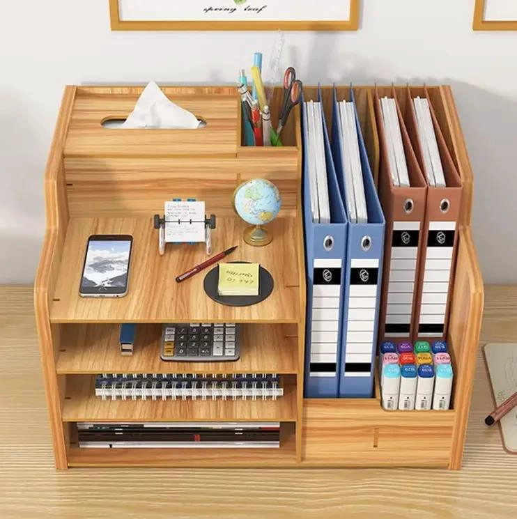 ORGANIZADOR DE ESCRITORIO DE MADERA CON COMPARTIMENTOS PARA OFICINA - 5