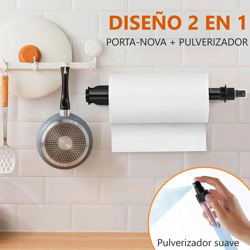 PORTARROLLOS DE COCINA CON PULVERIZADOR Y COLGADOR COLOR NEGRO - 3
