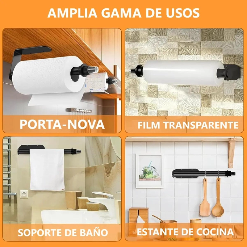 PORTARROLLOS DE COCINA CON PULVERIZADOR Y COLGADOR COLOR NEGRO - 4