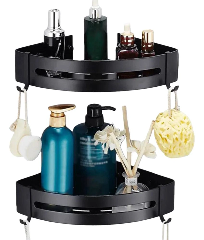 ESTANTE DE ALMACENAMIENTO PARA BAÑO CON 2 NIVELES COLOR NEGRO - 1