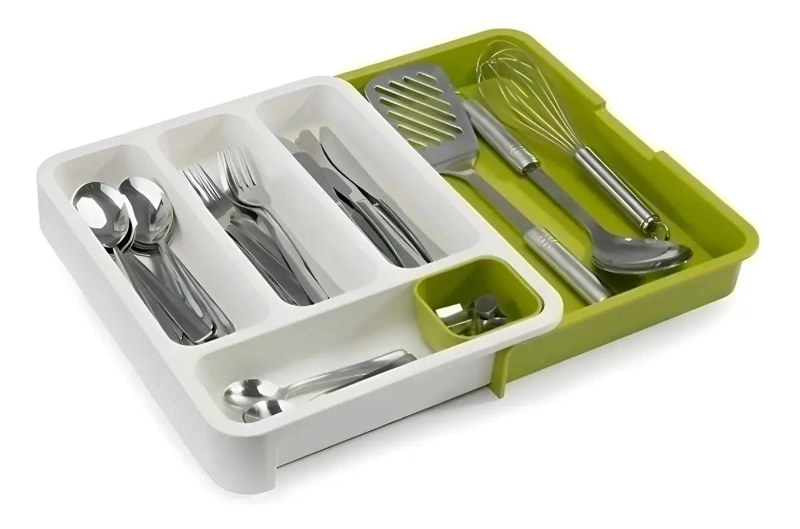 ORGANIZADOR EXTENSIBLE PARA CUBIERTOS DE PLASTICO RESISTENTE Y DISEÑO FUNCIONAL - 1