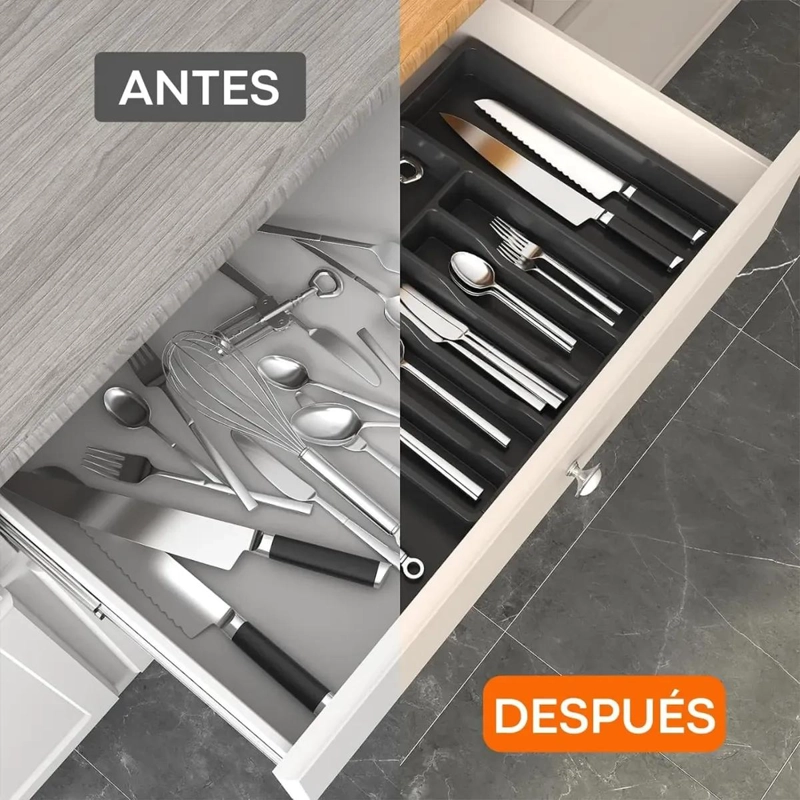 ORGANIZADOR DE CUBIERTOS AJUSTABLE CON 8 COMPARTIMIENTOS EXPANDIBLES - 4