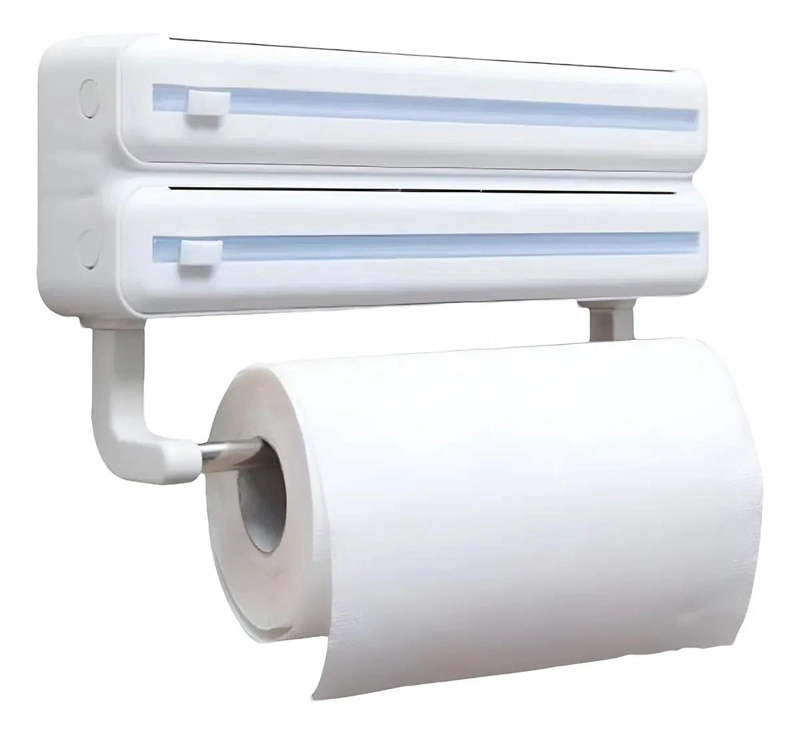PORTA ROLLO MULTIFUNCIONAL CON DISPENSADOR Y CORTADOR PARA PAPEL ALUMINIO - 1