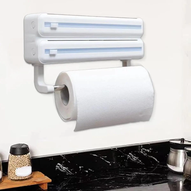 PORTA ROLLO MULTIFUNCIONAL CON DISPENSADOR Y CORTADOR PARA PAPEL ALUMINIO - 4