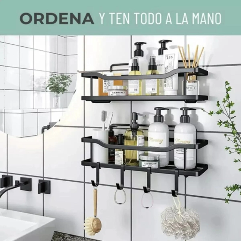 SET DE ORGANIZADORES DE DUCHA Y BAÑO EN ACERO INOXIDABLE NEGRO - 3