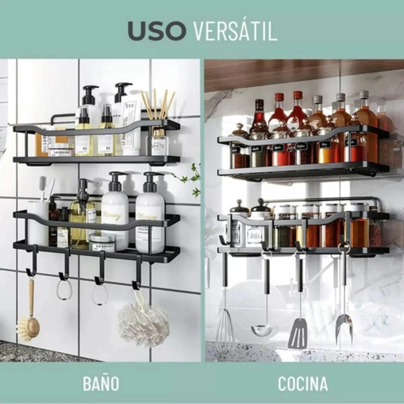 SET DE ORGANIZADORES DE DUCHA Y BAÑO EN ACERO INOXIDABLE NEGRO - 4