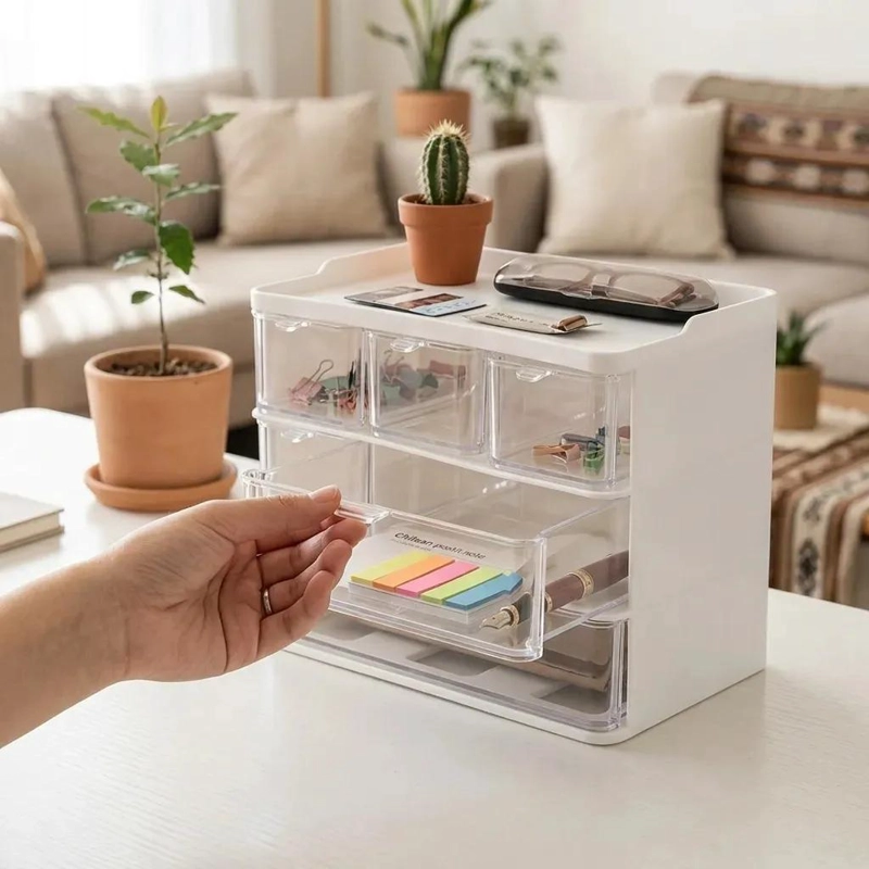 ORGANIZADOR MULTIUSO BLANCO CON SEIS COMPARTIMIENTOS PARA ESCRITORIO - 2