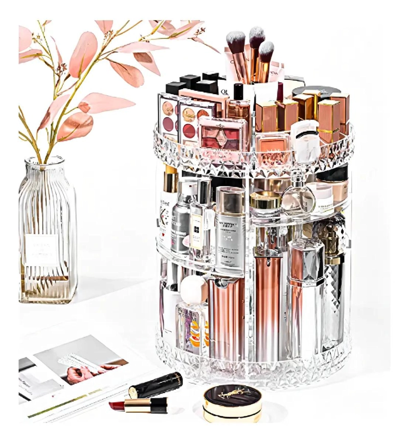ORGANIZADOR ACRILICO PARA MAQUILLAJE CON ROTACION 360 GRADOS Y 5 COMPARTIMENTOS - 1