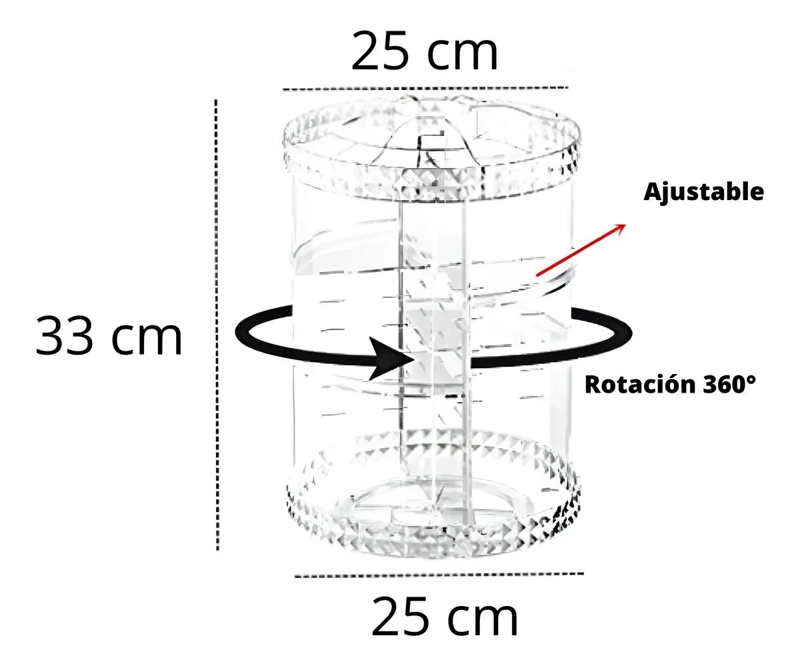 ORGANIZADOR ACRILICO PARA MAQUILLAJE CON ROTACION 360 GRADOS Y 5 COMPARTIMENTOS - 2