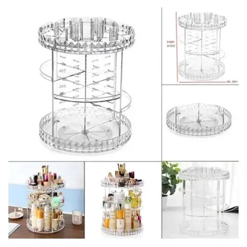 ORGANIZADOR ACRILICO PARA MAQUILLAJE CON ROTACION 360 GRADOS Y 5 COMPARTIMENTOS - 3