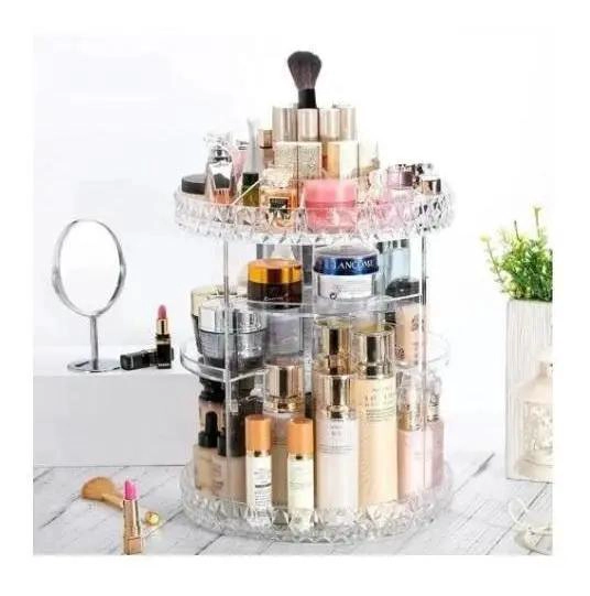 ORGANIZADOR ACRILICO PARA MAQUILLAJE CON ROTACION 360 GRADOS Y 5 COMPARTIMENTOS - 4