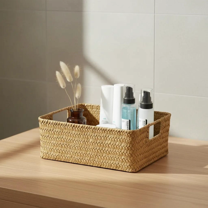 CESTA ORGANIZADORA DE MIMBRE PARA ALMACENAMIENTO Y DECORACION 37X26X12 CM - 1