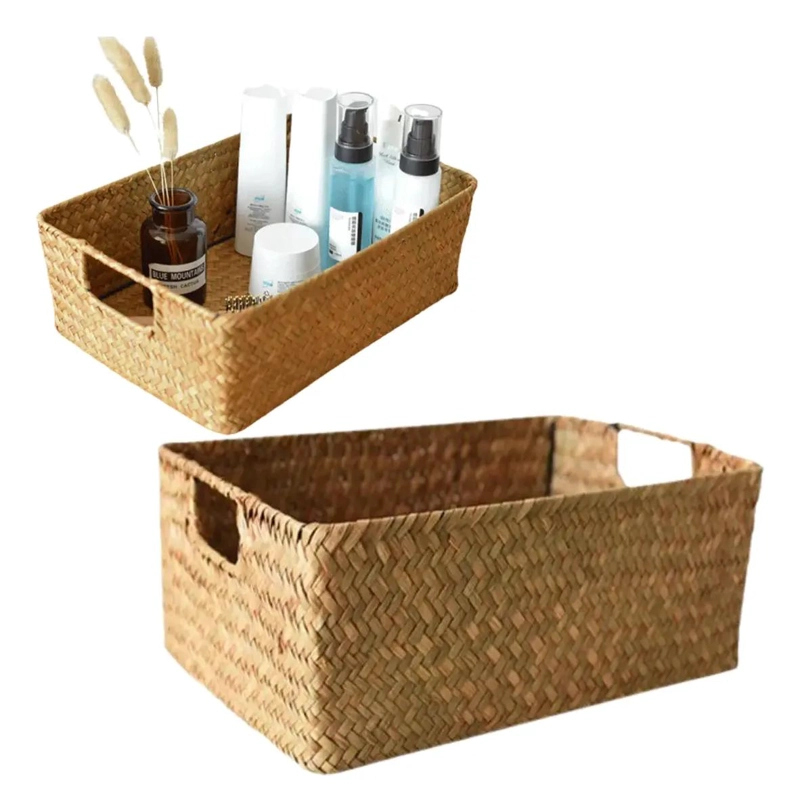 CESTA ORGANIZADORA DE MIMBRE PARA ALMACENAMIENTO Y DECORACION 37X26X12 CM - 2