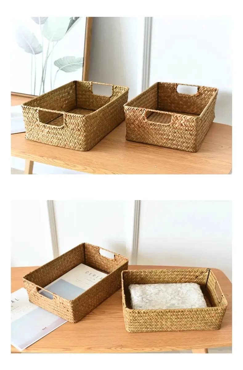 CESTA ORGANIZADORA DE MIMBRE PARA ALMACENAMIENTO Y DECORACION 37X26X12 CM - 4