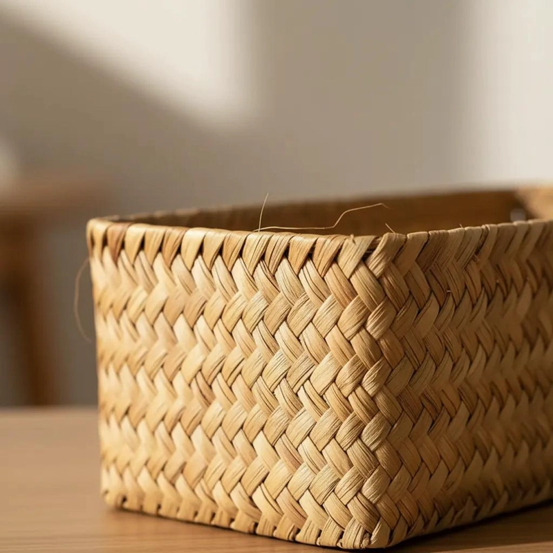 CESTA ORGANIZADORA DE MIMBRE PARA ALMACENAMIENTO Y DECORACION 37X26X12 CM - 5