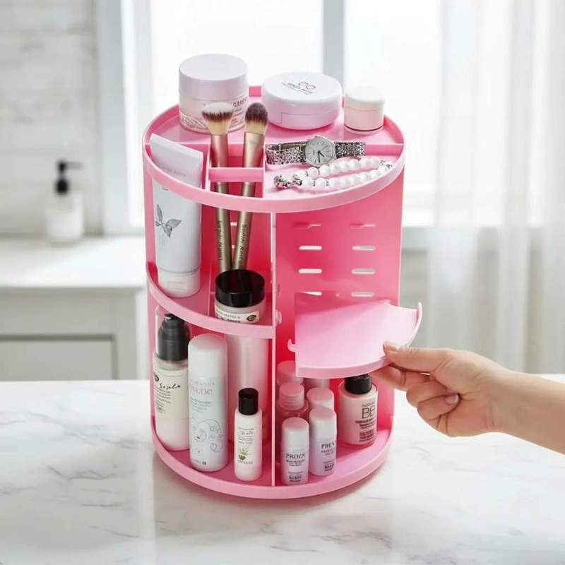 ORGANIZADOR GIRATORIO 360 GRADOS PARA COSME TICOS EN ACRILICO ROSA - 1