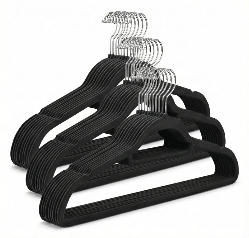 SET DE 30 COLGADORES DE ROPA DE TERCIOPELO NEGRO ANTIDESLIZANTES - 1