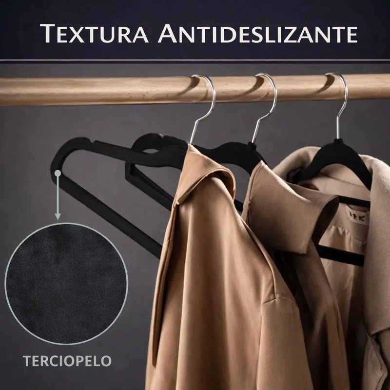 SET DE 30 COLGADORES DE ROPA DE TERCIOPELO NEGRO ANTIDESLIZANTES - 4