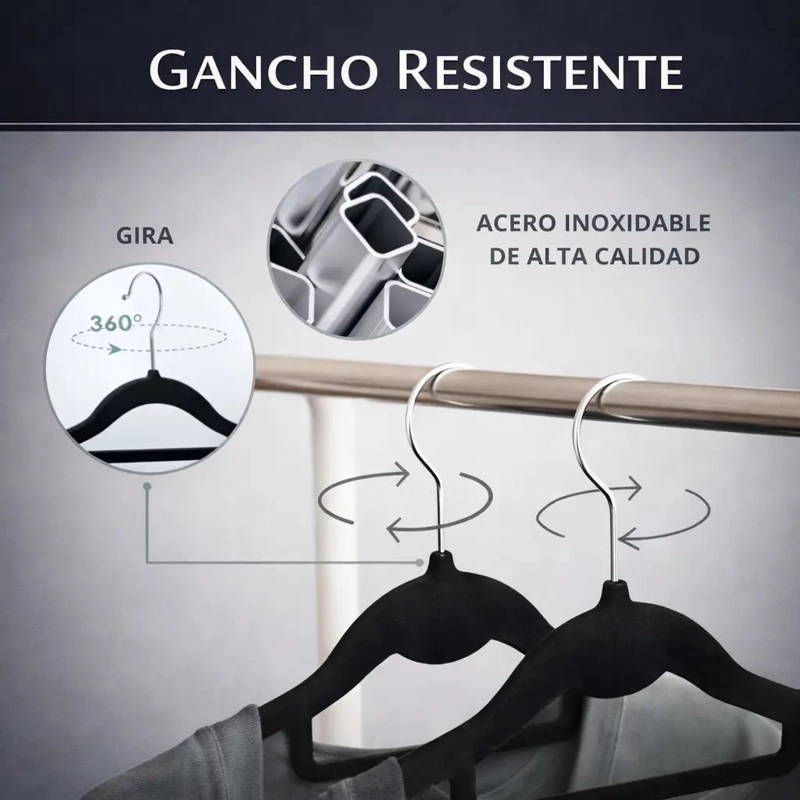 SET DE 30 COLGADORES DE ROPA DE TERCIOPELO NEGRO ANTIDESLIZANTES - 5