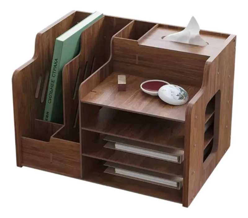 ORGANIZADOR DE ESCRITORIO EN MADERA CON DISPENSADOR INTEGRADO - 1