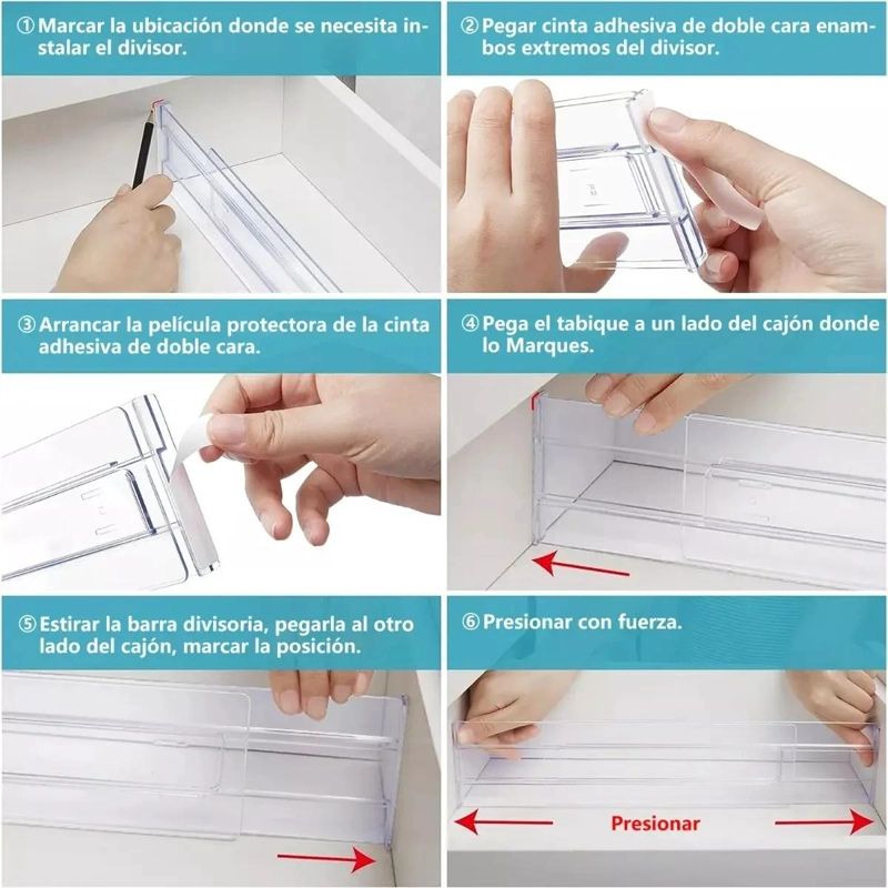 SET DE 4 SEPARADORES PLASTICOS AJUSTABLES PARA CAJONES DE 28 A 48 CM - 3