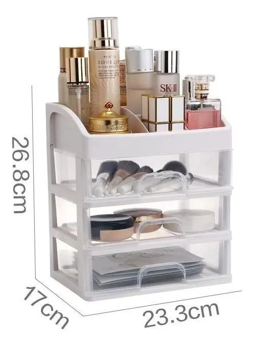 ORGANIZADOR DE COSME TICOS CON TRES CAJONES DE PLASTICO TRANSPARENTE - 3