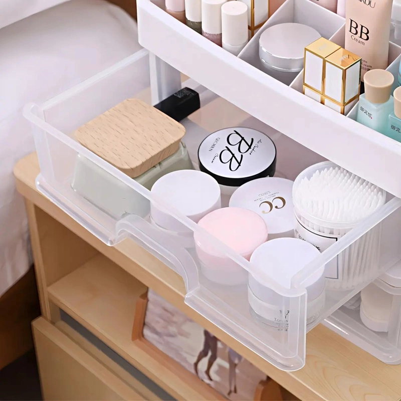 ORGANIZADOR DE COSME TICOS CON TRES CAJONES DE PLASTICO TRANSPARENTE - 4