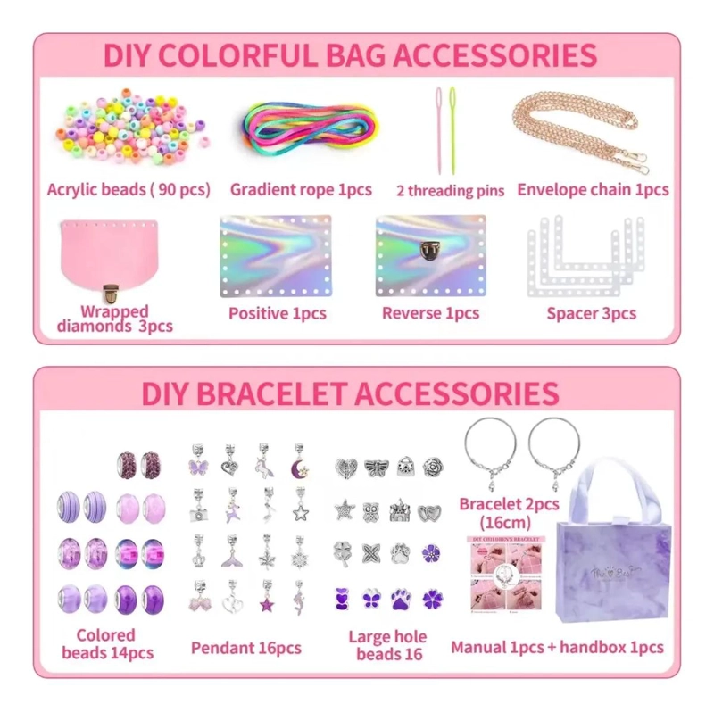 JUEGO DE 158 PIEZAS DE CHARMS PARA CREAR PULSERAS Y CARTERAS PARA NIÑAS - 1