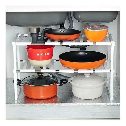 ORGANIZADOR AJUSTABLE PARA COCINA Y BAÑO DE 2 NIVELES ENTRE 50 Y 70 CM - 3