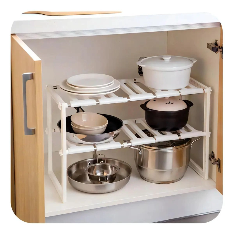 ORGANIZADOR AJUSTABLE PARA COCINA Y BAÑO DE 2 NIVELES ENTRE 50 Y 70 CM - 4