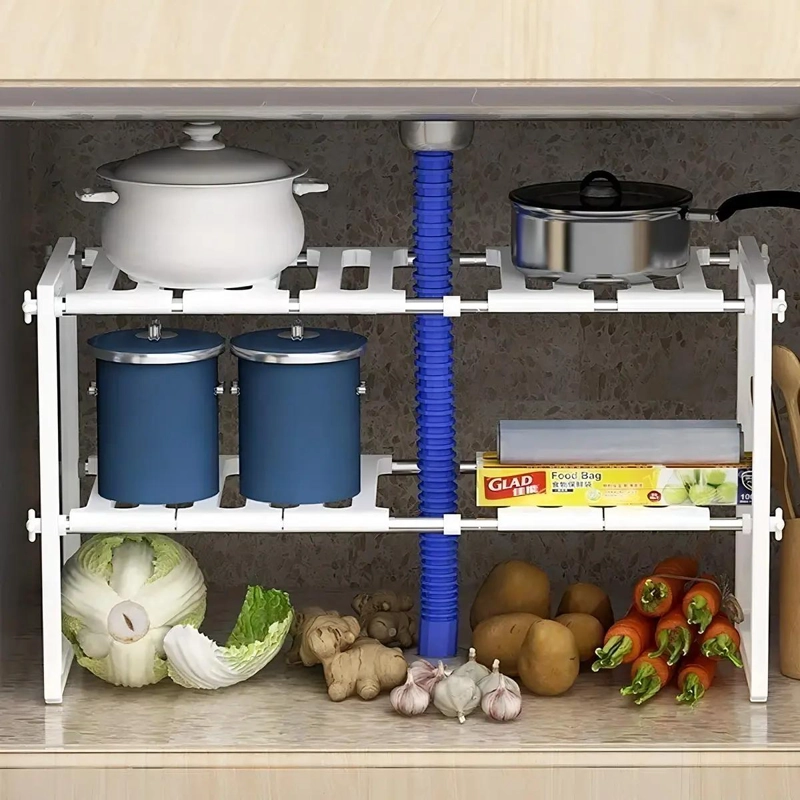 ORGANIZADOR AJUSTABLE PARA COCINA Y BAÑO DE 2 NIVELES ENTRE 50 Y 70 CM - 5