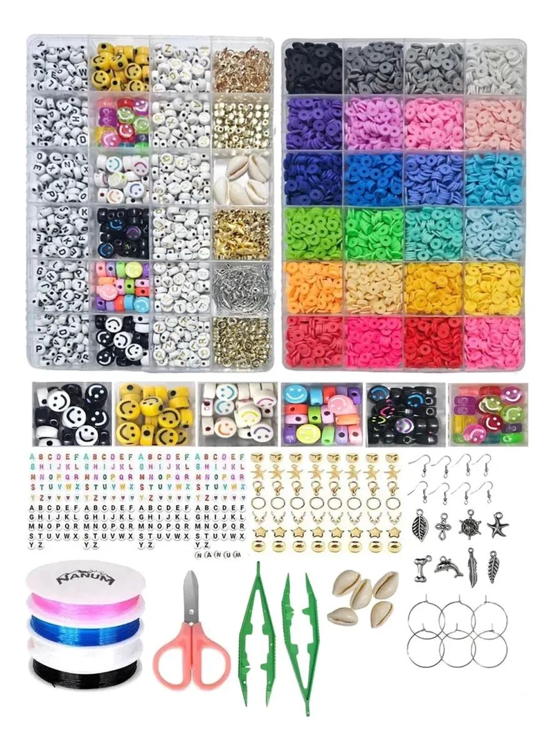 KIT COMPLETO PARA HACER PULSERAS CON CUENTAS Y LETRAS EN 24 COLORES - 1