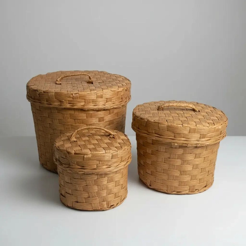 SET DE 3 CANASTOS ORGANIZADORES CON TAPA DE FIBRAS NATURALES - 4