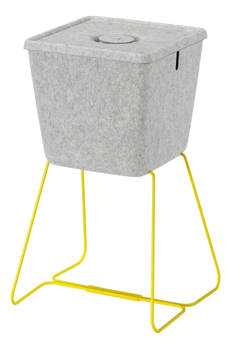 CANASTO PARA JUEGOS EN ACERO Y POLIE STER GRIS CON DETALLES AMARILLOS 30X33X30 CM - 1