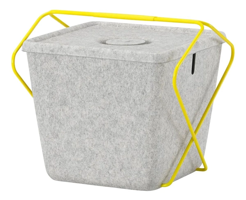 CANASTO PARA JUEGOS EN ACERO Y POLIE STER GRIS CON DETALLES AMARILLOS 30X33X30 CM - 2