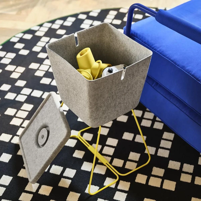CANASTO PARA JUEGOS EN ACERO Y POLIE STER GRIS CON DETALLES AMARILLOS 30X33X30 CM - 3