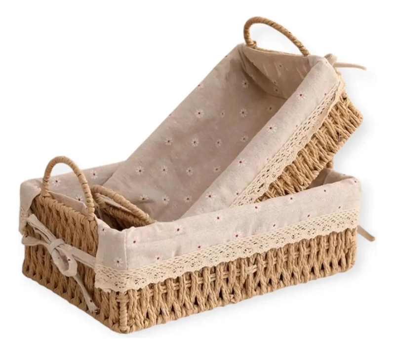 CESTA DE RATAN TRENZADO CON ESTILO PASTORAL PARA ALMACENAMIENTO - 1