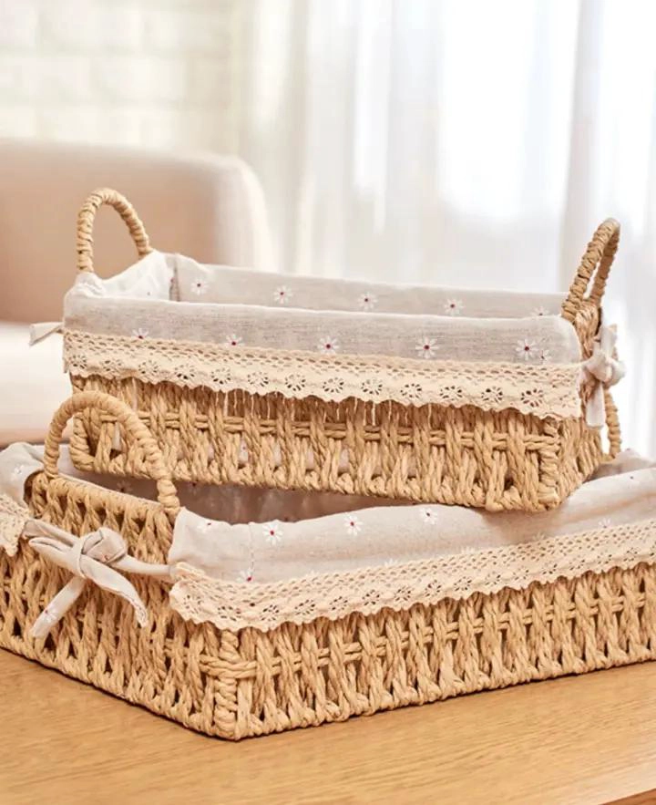 CESTA DE RATAN TRENZADO CON ESTILO PASTORAL PARA ALMACENAMIENTO - 3