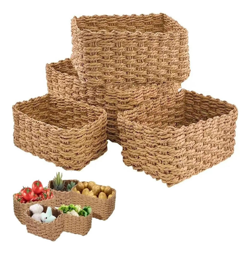 SET DE 4 CESTAS DE ALMACENAMIENTO DE MIMBRE PARA ORGANIZACION Y DECORACION - 1