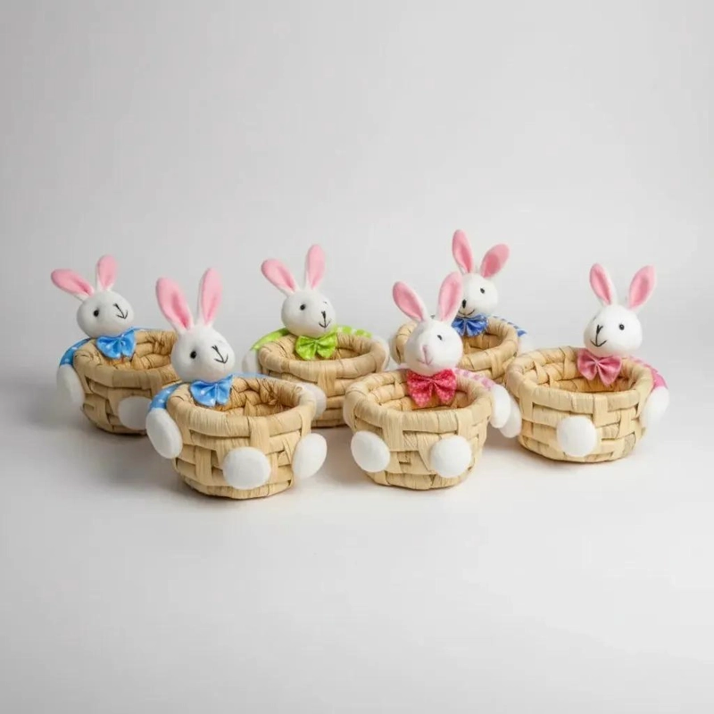 SET DE 12 CESTAS DE MIMBRE CON DISEÑO DE CONEJO PARA PASCUA - 1