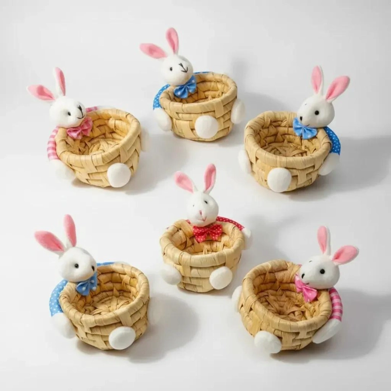 SET DE 12 CESTAS DE MIMBRE CON DISEÑO DE CONEJO PARA PASCUA - 4