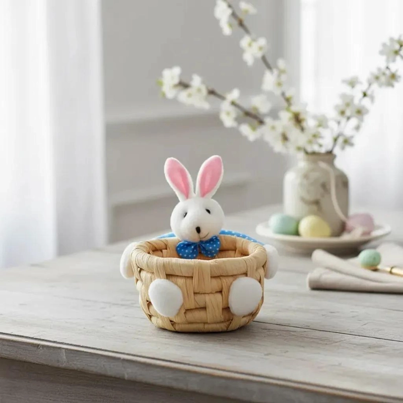 SET DE 12 CESTAS DE MIMBRE CON DISEÑO DE CONEJO PARA PASCUA - 5