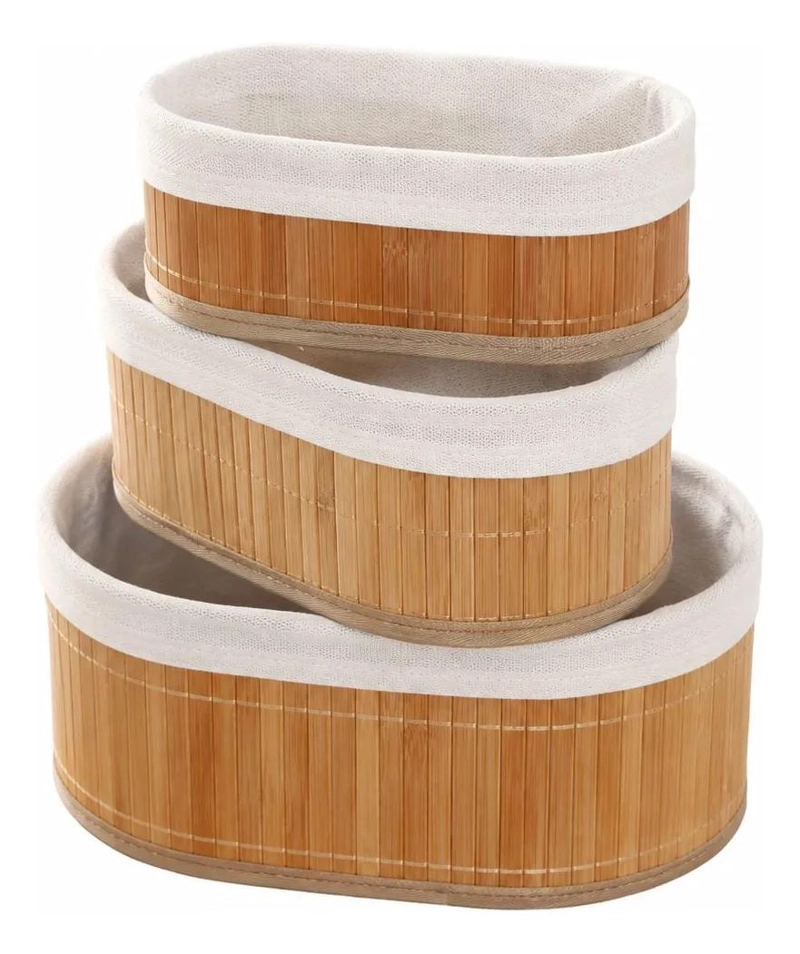 SET DE 3 CESTAS ORGANIZADORAS DE BAMBU Y TELA PARA EL HOGAR - 4