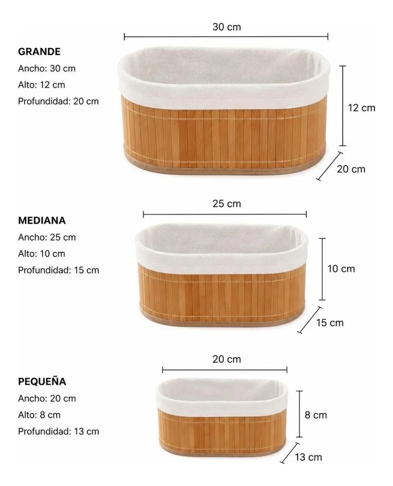 SET DE 3 CESTAS ORGANIZADORAS DE BAMBU Y TELA PARA EL HOGAR - 5