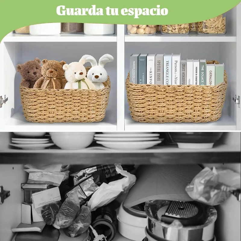 JUEGO DE 4 CESTAS DE PAJA PARA ALMACENAMIENTO Y ORGANIZACION DEL HOGAR - 2