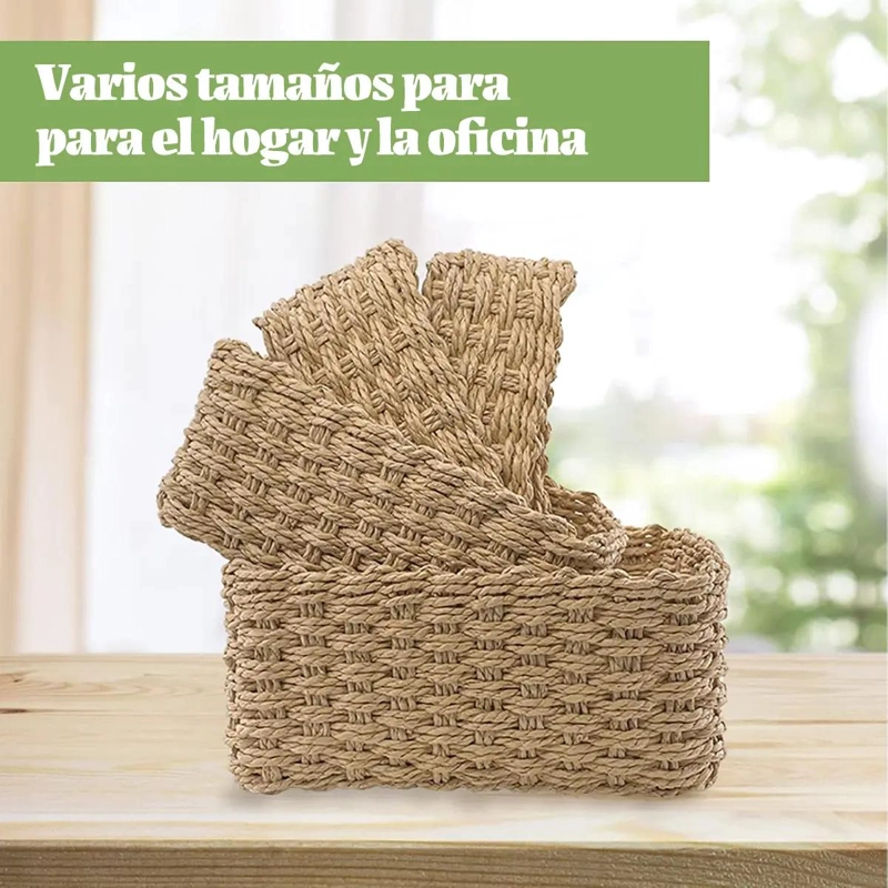 JUEGO DE 4 CESTAS DE PAJA PARA ALMACENAMIENTO Y ORGANIZACION DEL HOGAR - 5